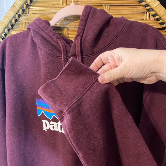 Patagonia Uprisal Logo Hoodie Men’s XL Maroon Recycled Fleece Fair Trade - Picture 4 of 8